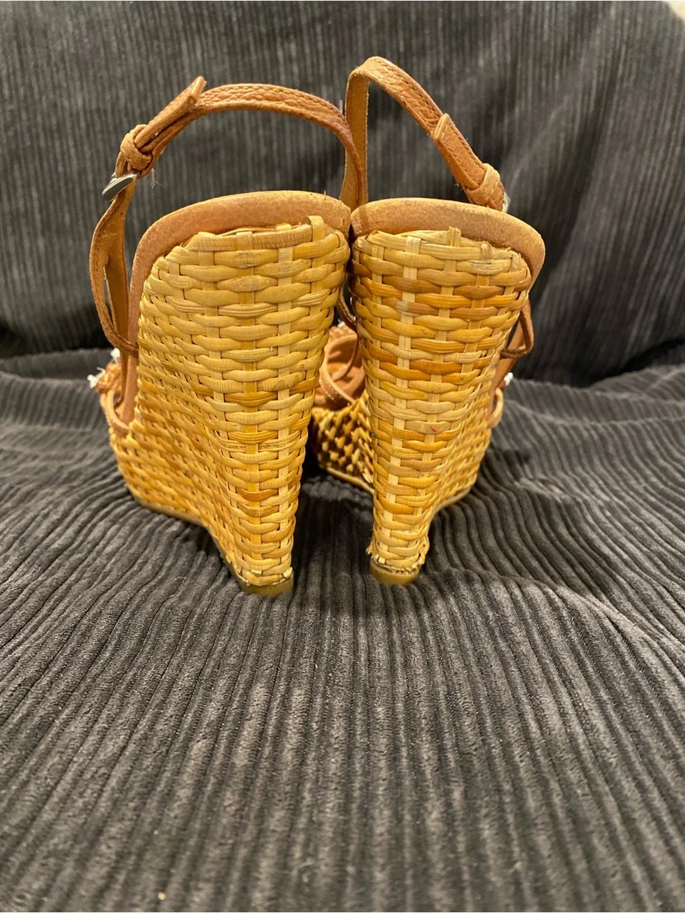 Prada Tan Crystal-Embellished Wedge Sandals